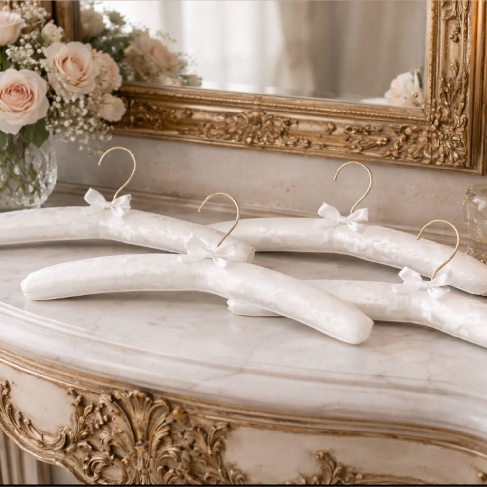 New - 4 Bridal / Lingerie White Satin Hangers